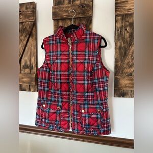 St John’s Bay Quilted Puffer Red Plaid Vest Women’s Large Tall